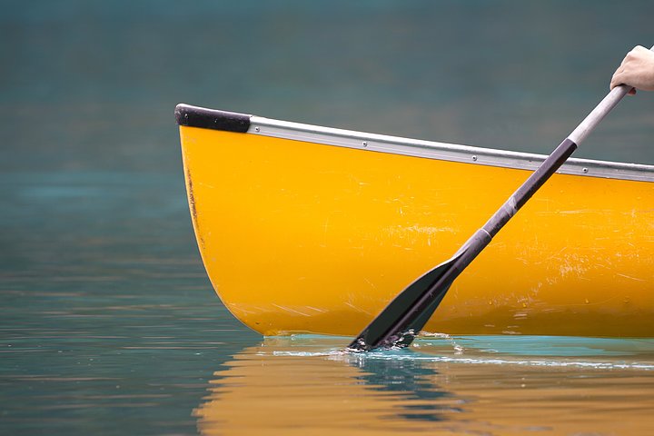 Paddle Your Own An energetic stroke sends a canoe gently down the stream.